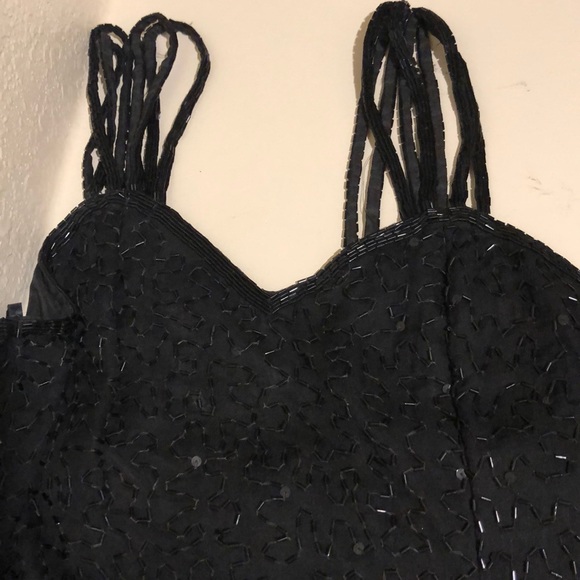 100% silk, hand beaded gown w split. Sz M. - Picture 2 of 5